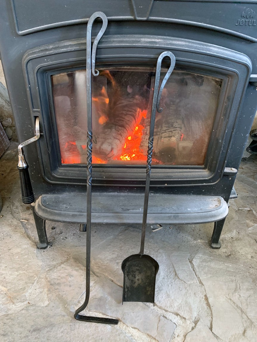 hand-forged fire poker and ash shovel