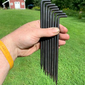 hand-forged camping tent stakes