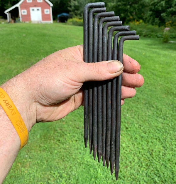 hand-forged camping tent stakes